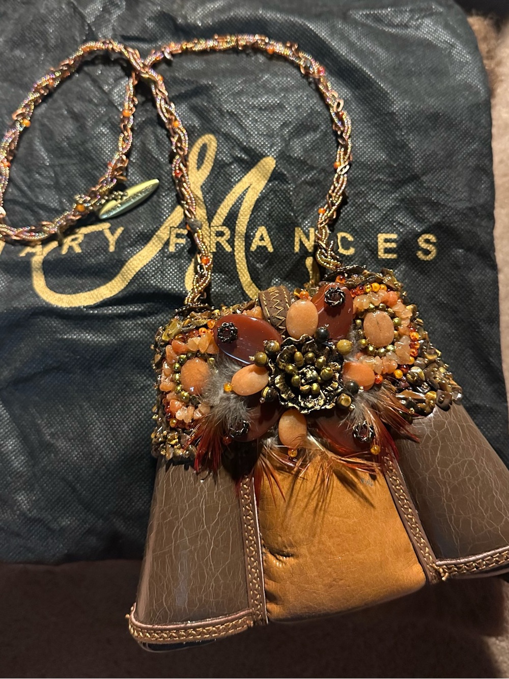 Mary Frances Brown Multi-Bead Floral Crossbody - NEW